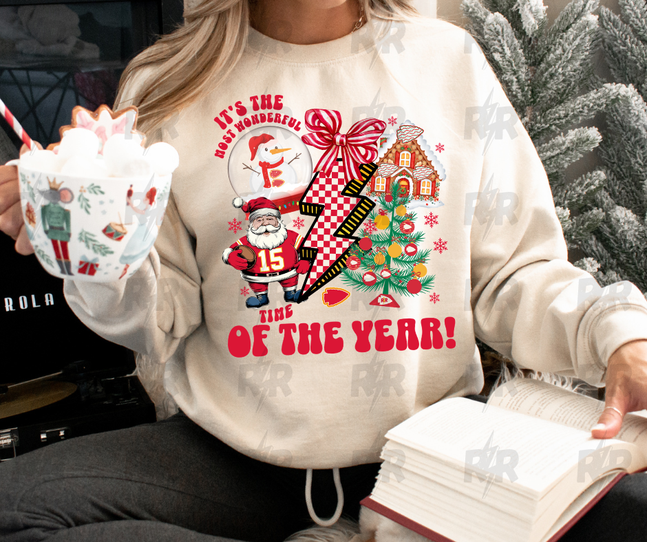 DTF TRANSFER ONLY - KC Christmas Collage It's The Most Wonderful Time of the Year Red Text