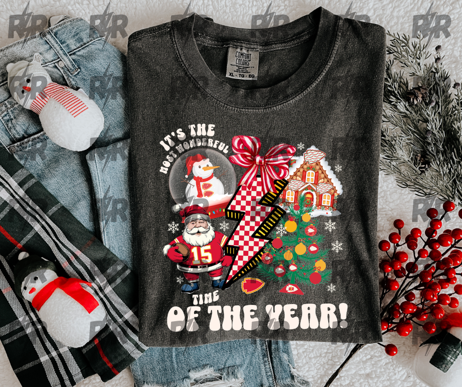 DTF TRANSFER ONLY - KC Christmas Collage It's The Most Wonderful Time of the Year White Text