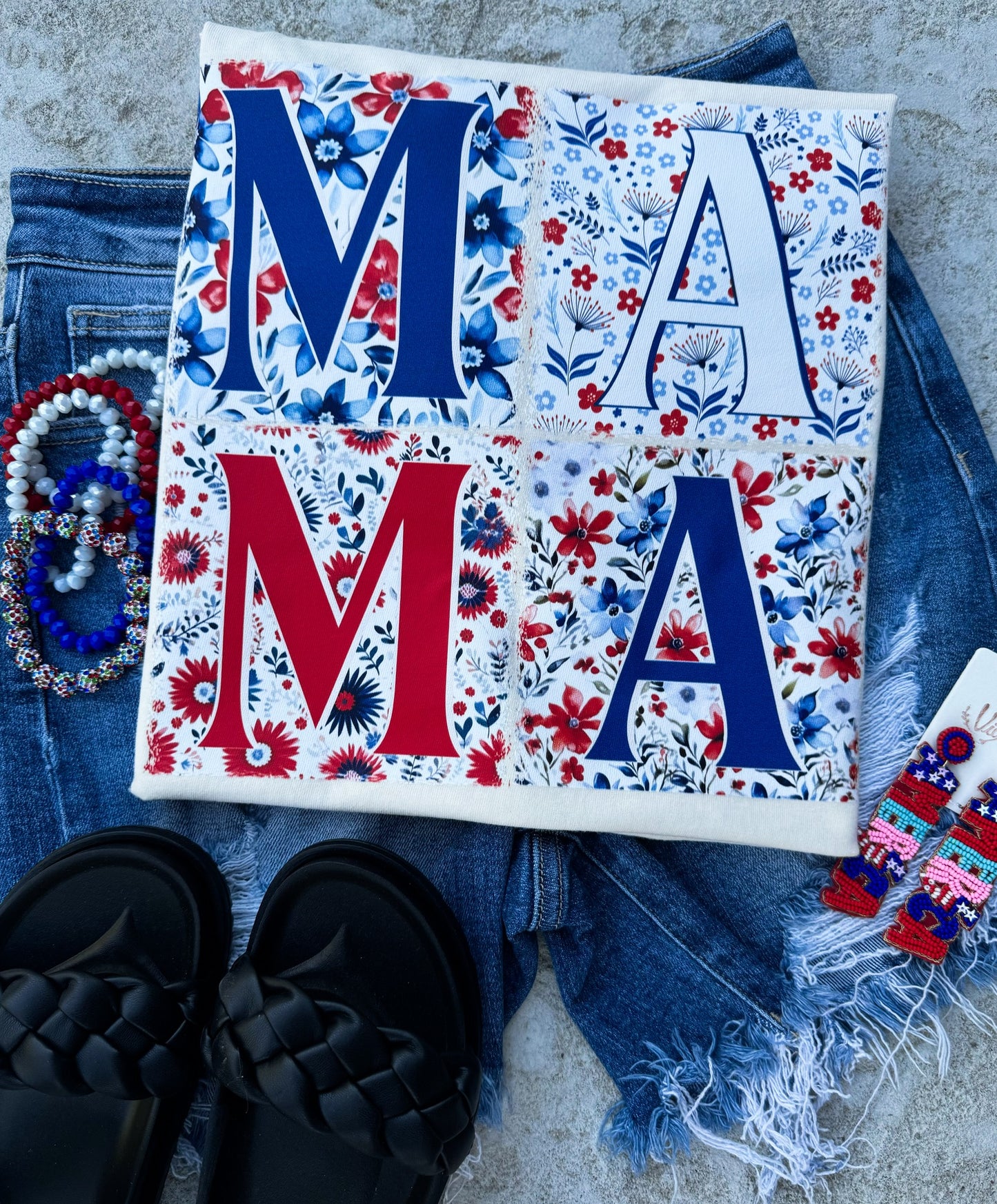 DTF TRANSFER ONLY -Patriotic Mama Floral Squares