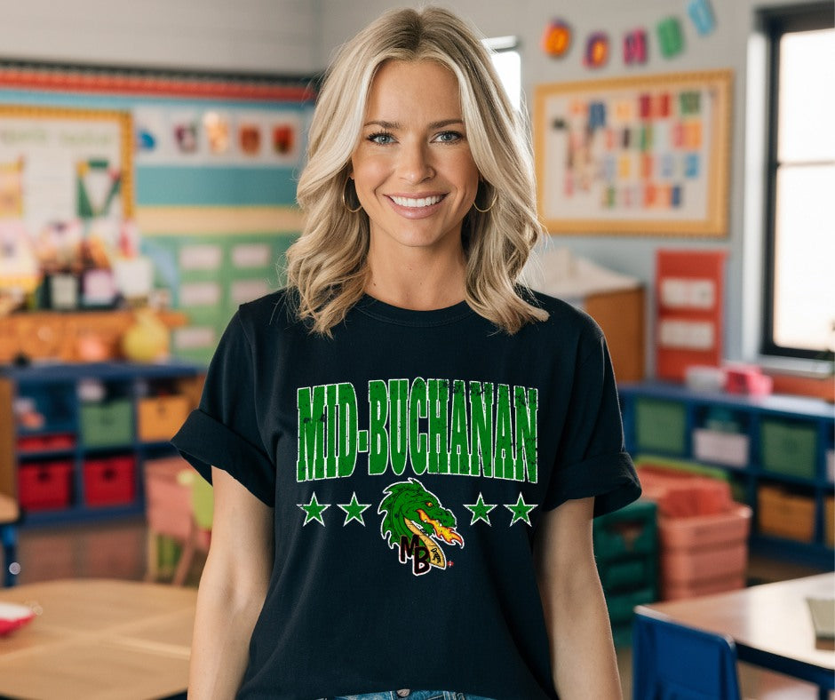 DTF TRANSFER ONLY -Green Mid-Buchanan Stars & Dragon