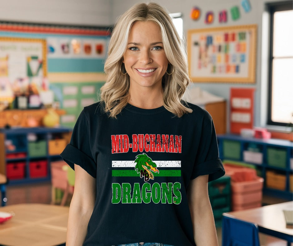 DTF TRANSFER ONLY -Mid-Buchanan Green/White Stripe