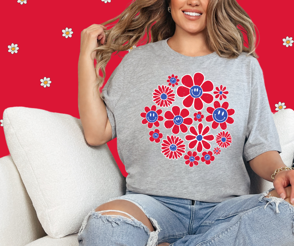 DTF TRANSFER ONLY - Patriotic Happy Flowers