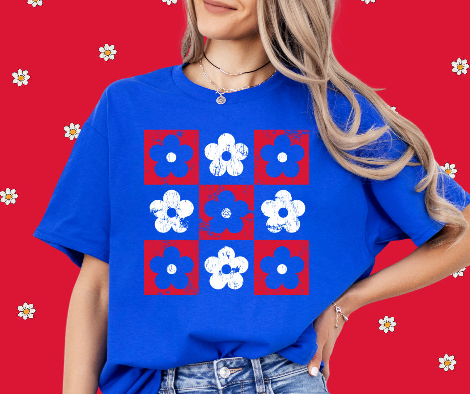 DTF TRANSFER ONLY - Patriotic Flower Power Pattern for Blue Shirt