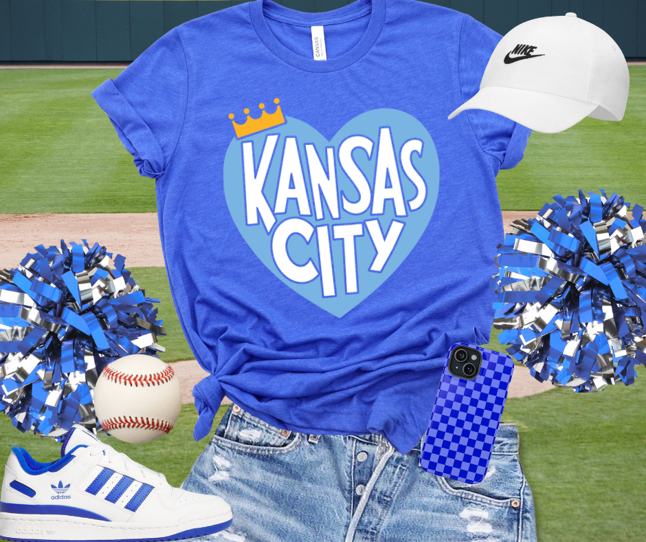 DTF TRANSFER ONLY - Light Blue Kansas City Heart with Crown