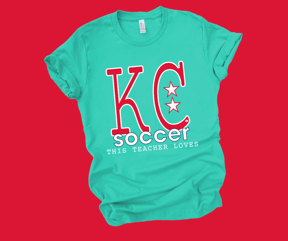 DTF TRANSFER ONLY -Red & White This Teacher Loves KC Soccer