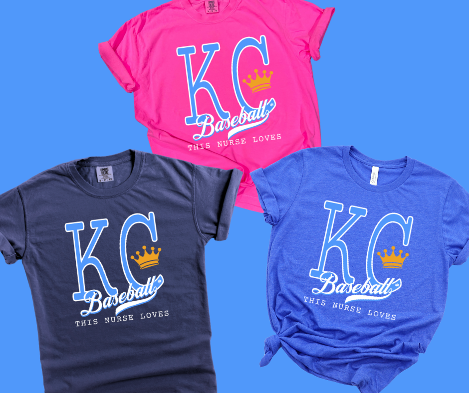 DTF TRANSFER ONLY -Light Blue & White This Nurse Loves KC Baseball