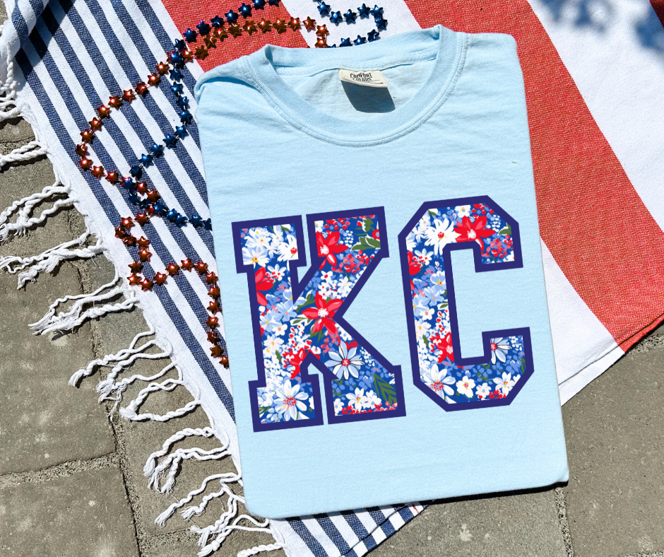 DTF TRANSFER ONLY - Red, White, & Blue Floral KC