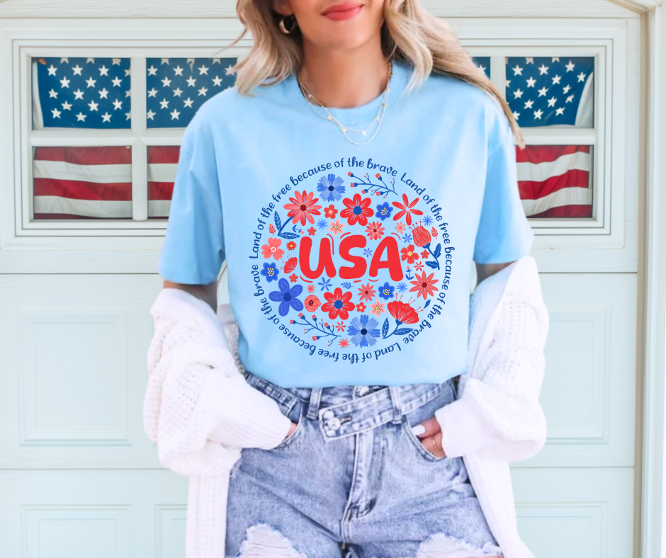 DTF TRANSFER ONLY - USA Floral Circle