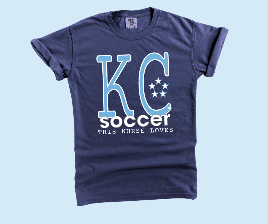 DTF TRANSFER ONLY -Light Blue & White This Nurse Loves KC Soccer