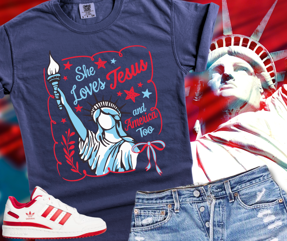 DTF TRANSFER ONLY - She Loves Jesus Lady Liberty