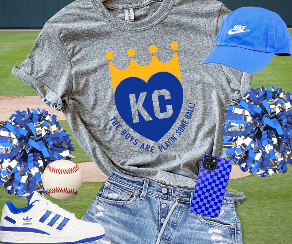 DTF TRANSFER ONLY - 'The Boys are Playin Some Ball' KC Baseball Heart with Crown