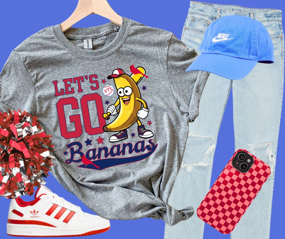 DTF TRANSFER ONLY - Red/Navy STL Blue Let's Go Bananas