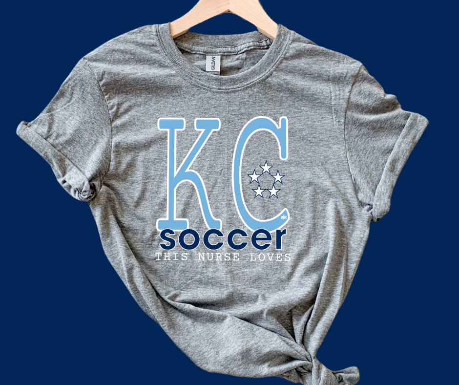 DTF TRANSFER ONLY -Light Blue & Navy This Nurse Loves KC Soccer