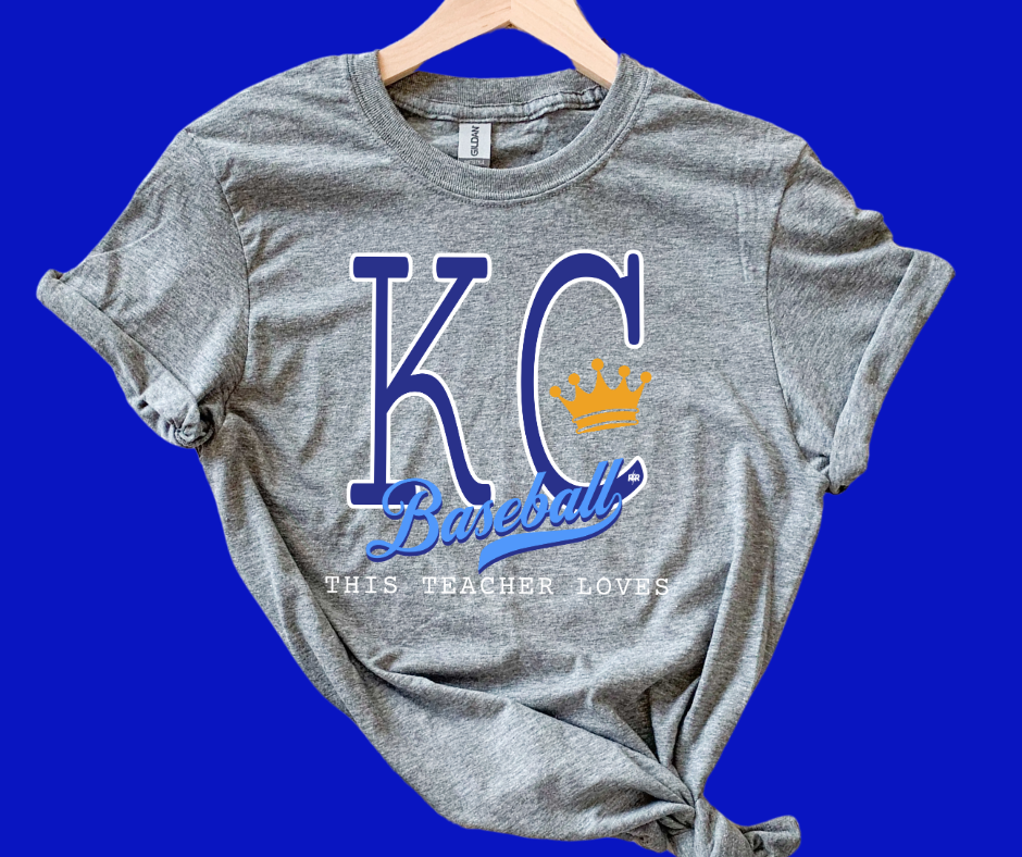 DTF TRANSFER ONLY -Navy & Light Blue This Teacher Loves KC Baseball