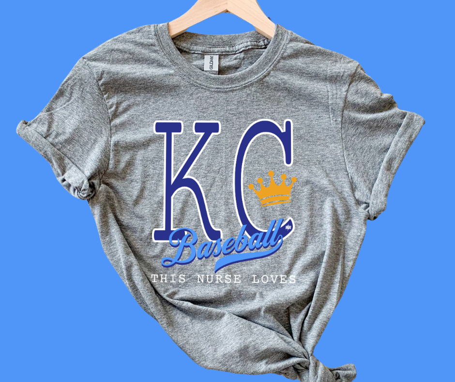 DTF TRANSFER ONLY -Royal & Light Blue This Nurse Loves KC Baseball