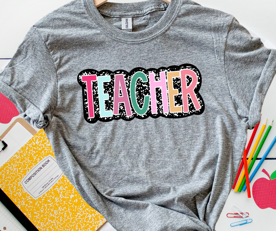 DTF TRANSFER ONLY - Pastel 'Teacher' with Composition Background