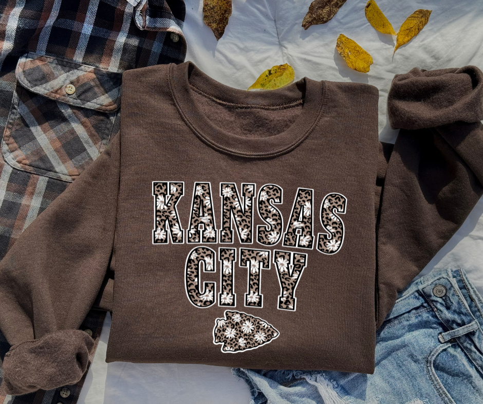 DTF TRANSFER ONLY - Daisy Leopard Kansas City Arrowhead Tee