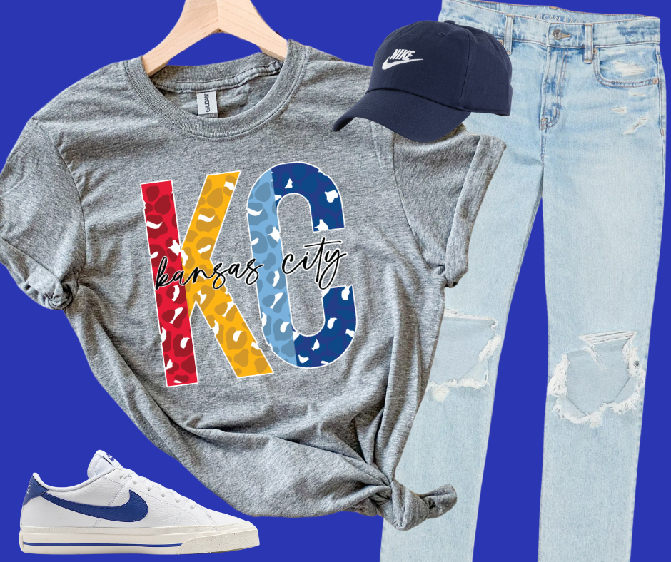 DTF TRANSFER ONLY - KC Football/KC Baseball Split KC Leopard Letters