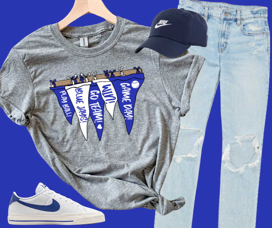 DTF TRANSFER ONLY - Blue/White Pennant Flags RACK BLUE JAYS Baseball Theme