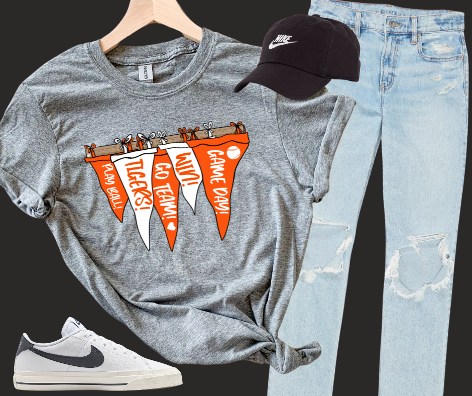 DTF TRANSFER ONLY - Orange/White Pennant Flags RACK TIGERS Baseball Theme