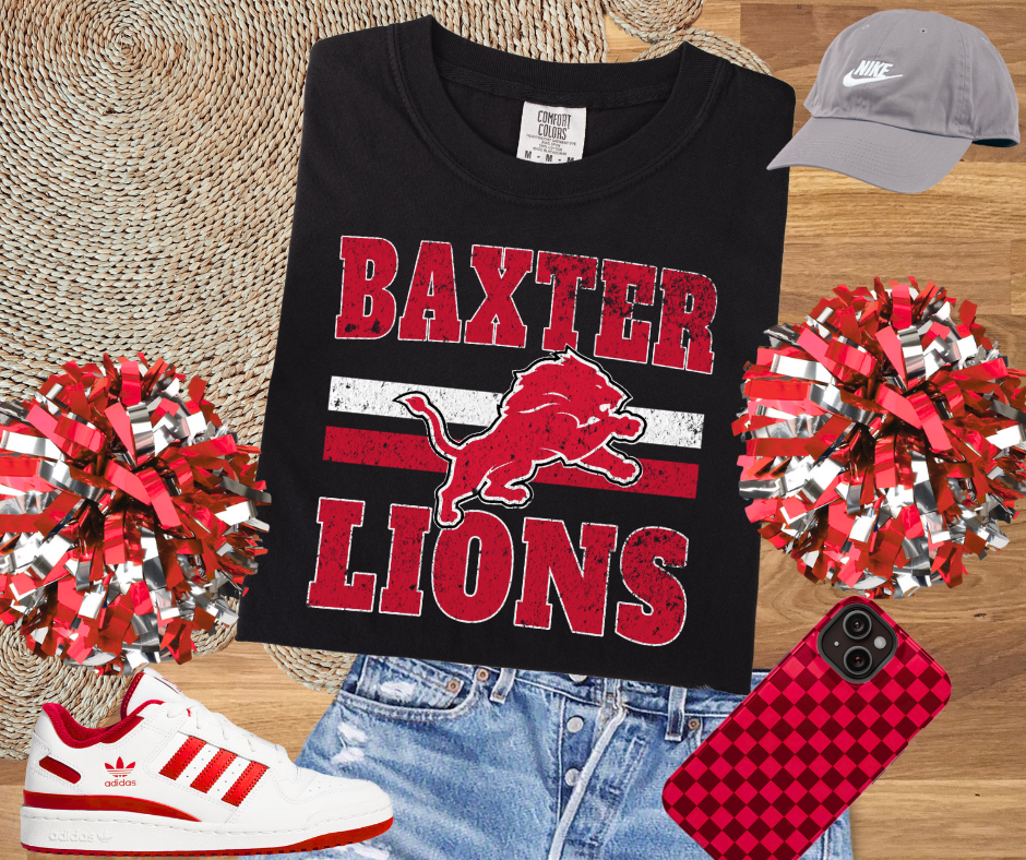 DTF TRANSFER ONLY - Red/White Distressed Baxter Lions