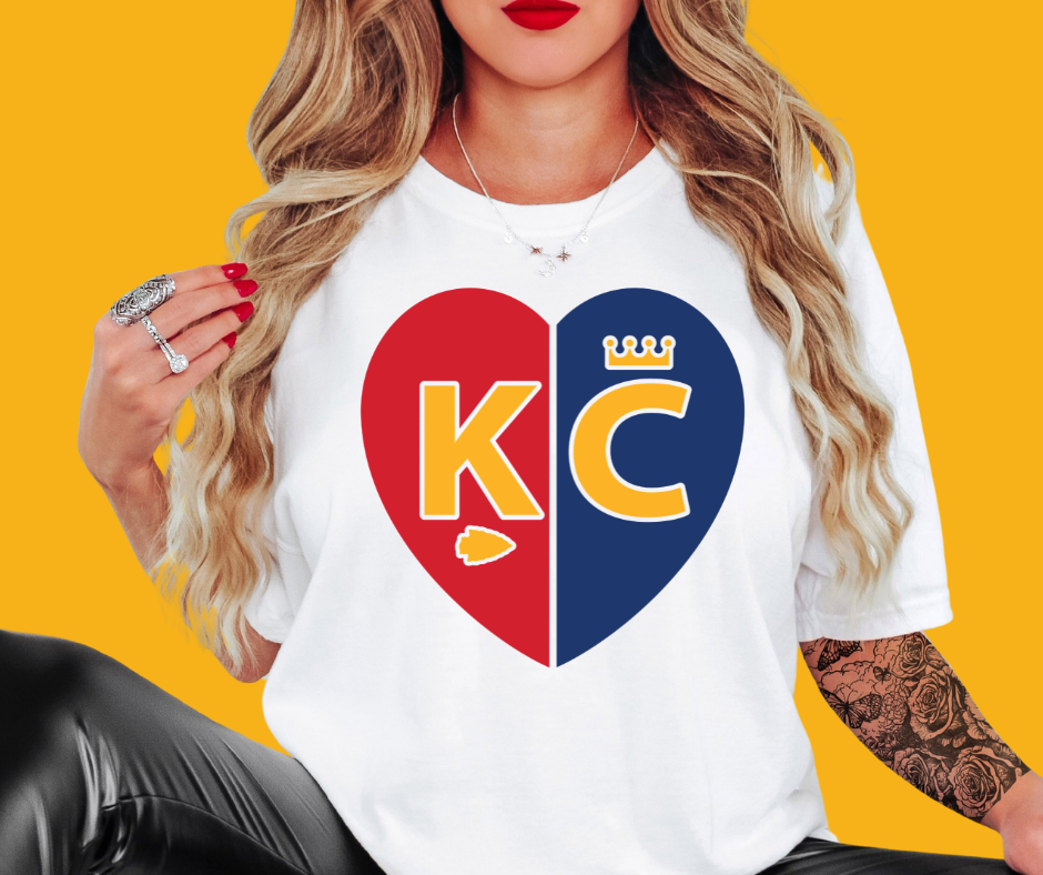 DTF TRANSFER ONLY - Red/Blue KC Split Heart