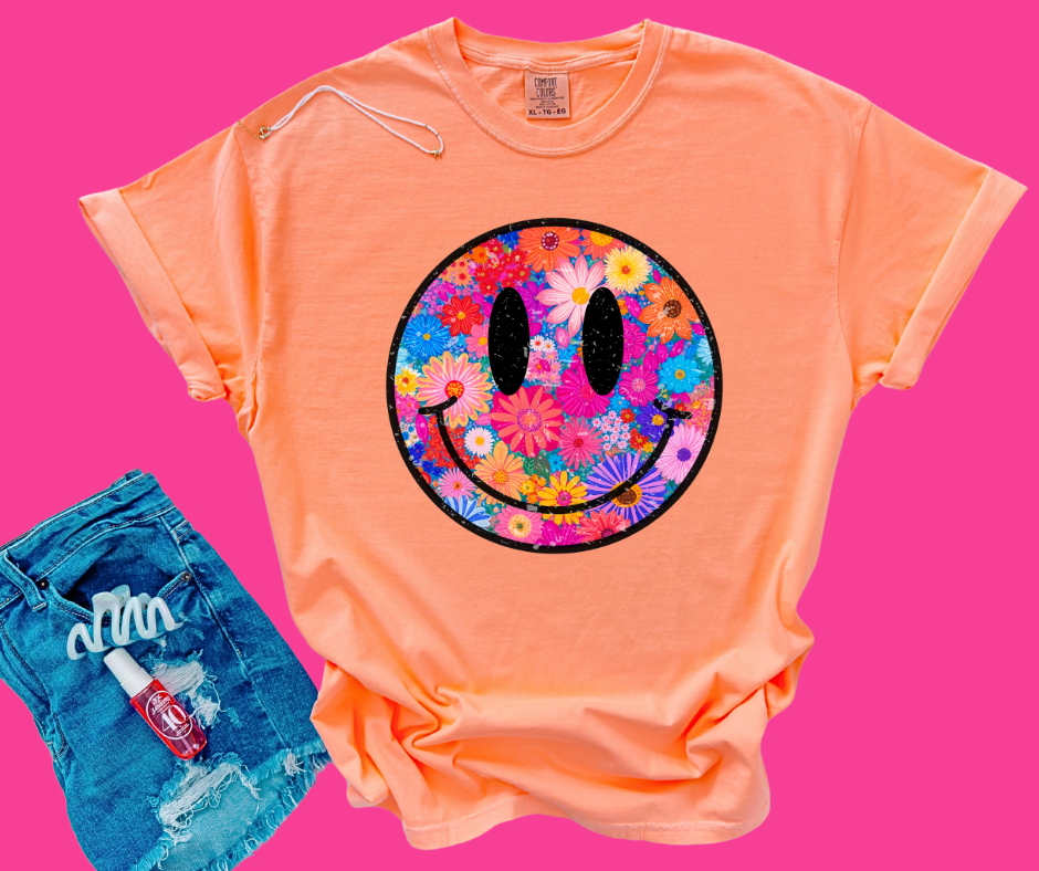 DTF TRANSFER ONLY - Colorful Floral Smiley Face