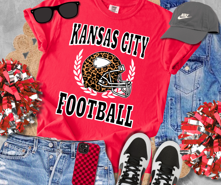 DTF TRANSFER ONLY - Black Letters-Leopard Kansas City Football Helmet