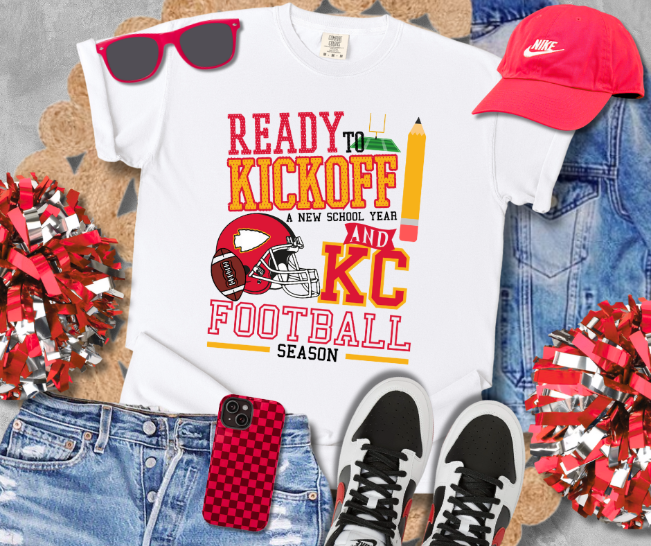 DTF TRANSFER ONLY - Red/Yellow Ready to Kickoff School & KC Football