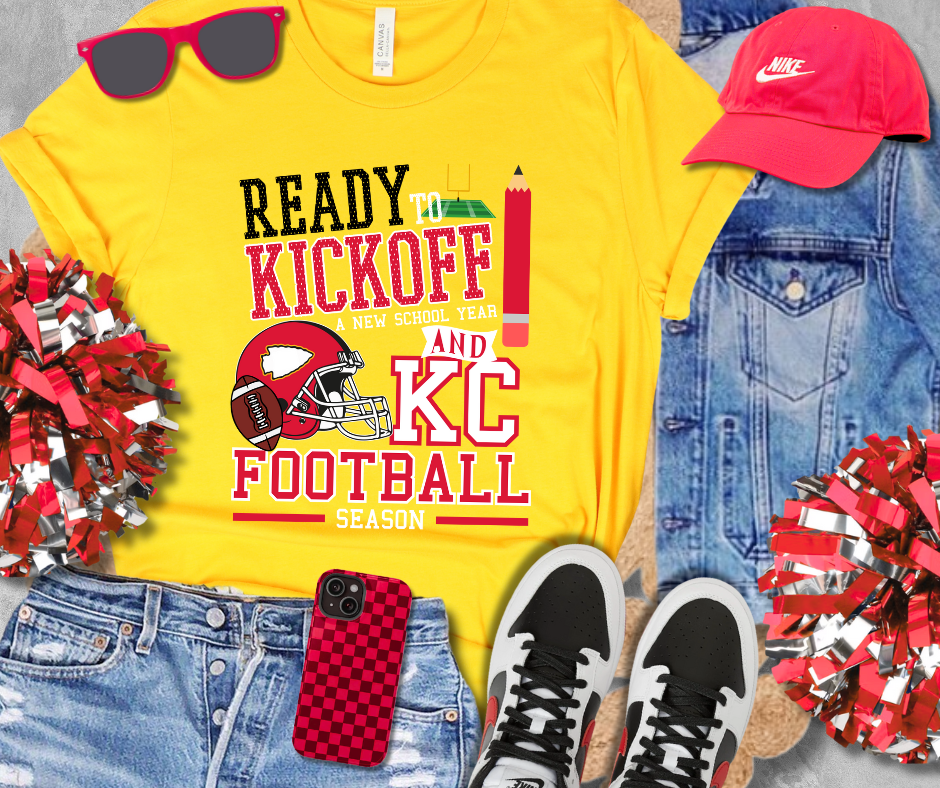 DTF TRANSFER ONLY - Black/Red Ready to Kickoff School & KC Football