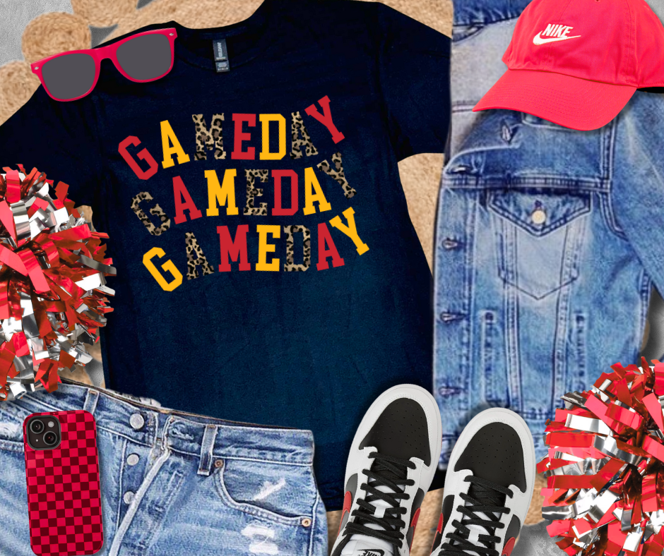 DTF TRANSFER ONLY - Red/Yellow/Leopard Curvy Gameday Repeat