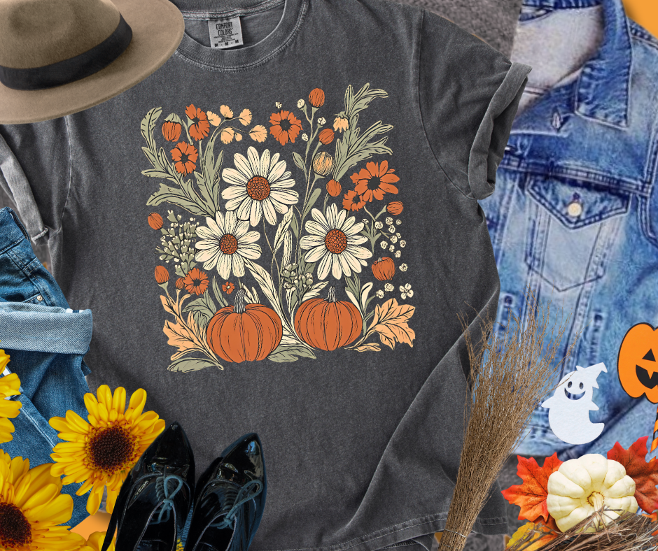DTF TRANSFER ONLY - Fall Pumpkin & Flower Collage
