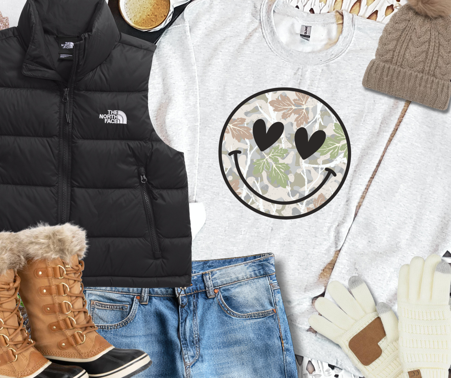 DTF TRANSFER ONLY - Camo Heart Eyes Smiley Face