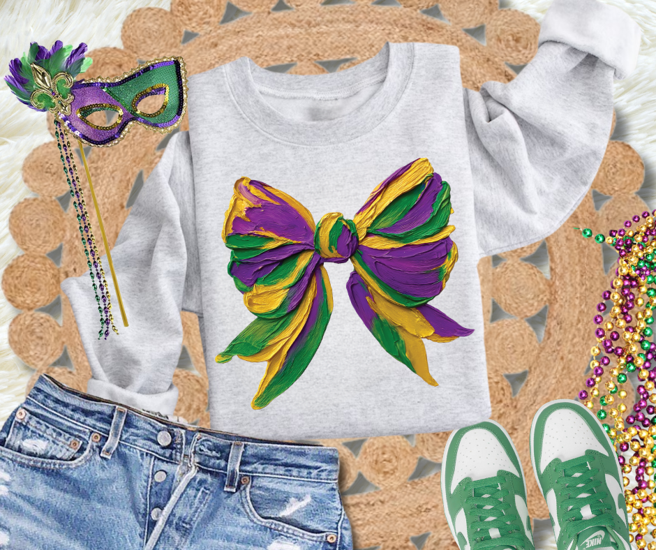 DTF TRANSFER ONLY - Faux Painted Mardi Gras Bow