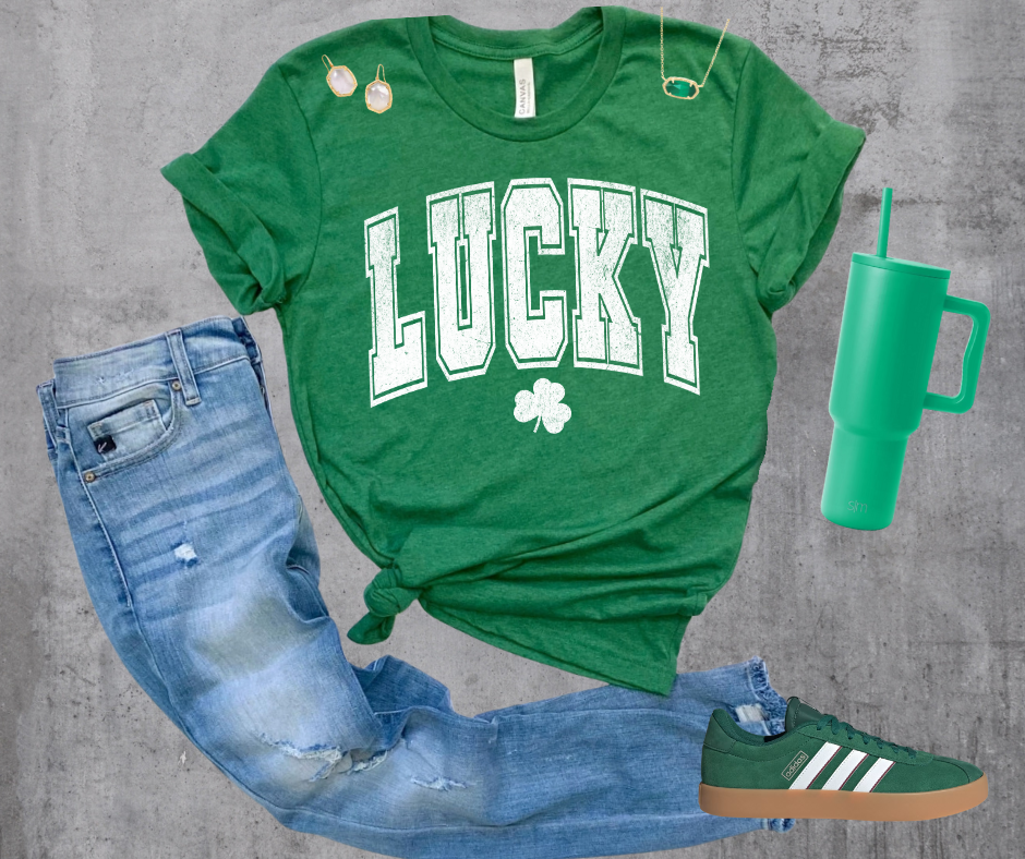 DTF TRANSFER ONLY - White Distressed Lucky