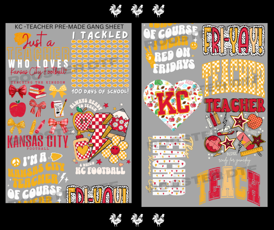DTF TRANSFER ONLY - KC TEACHER PRE-MADE GANG SHEET (22x60in)