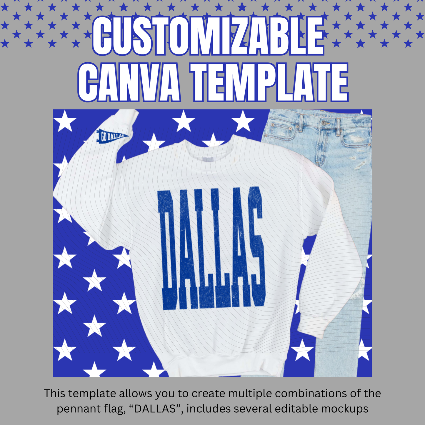 DIGITAL DOWNLOAD ONLY - Customizable - Distressed Dallas & Pennant Canva Template