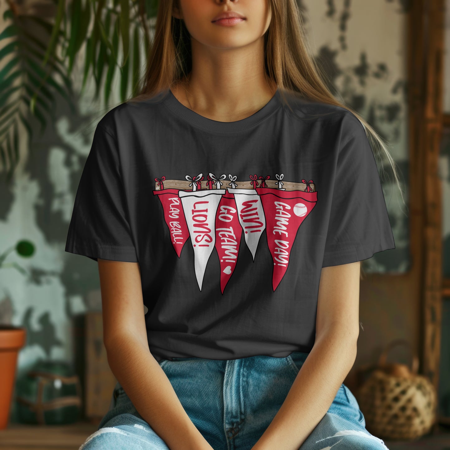 DTF TRANSFER ONLY - Red/White Pennant Flags RACK Lions Baseball Theme