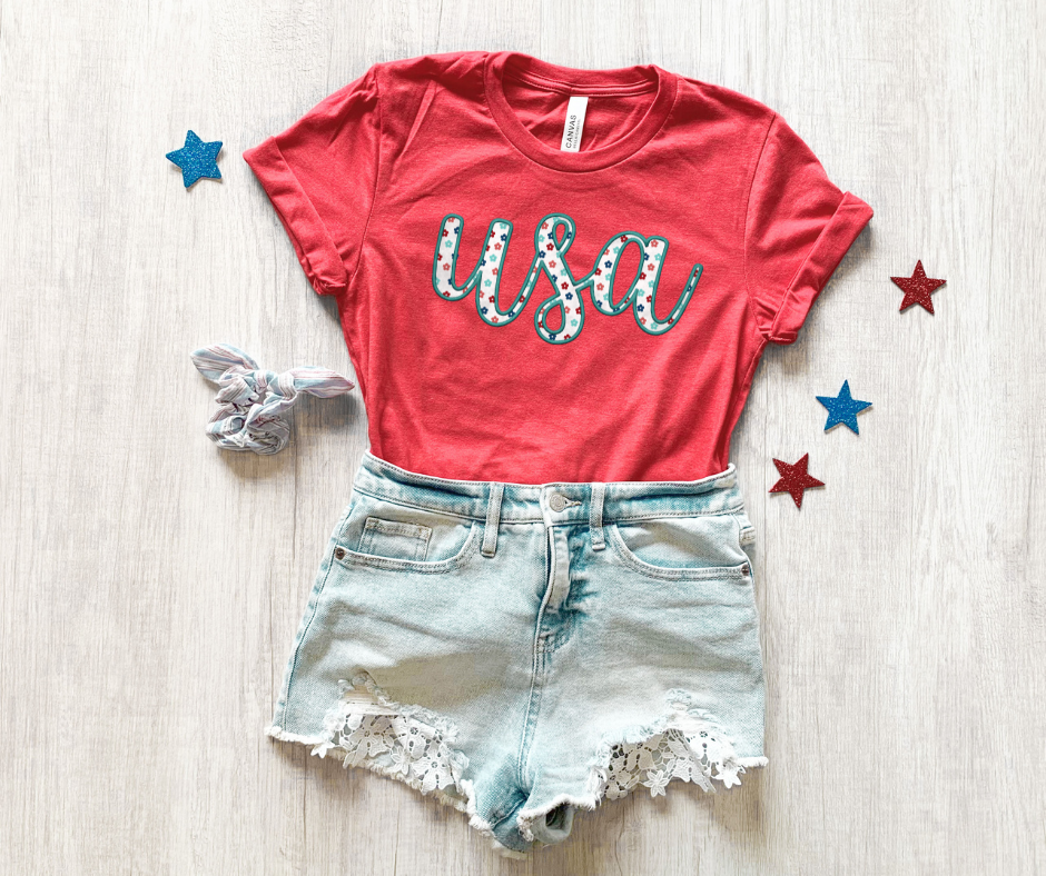 DTF TRANSFER ONLY -USA Floral Script