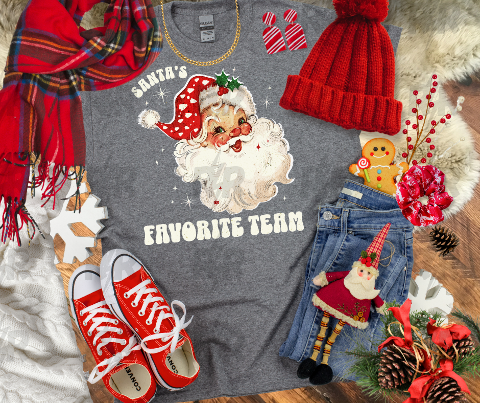 DTF TRANSFER ONLY - Santa's Favorite Team White Arrowhead Santa Hat White Text