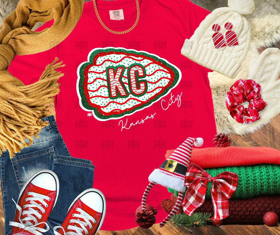 DTF TRANSFER ONLY - Glitter Christmas Cake ARROWHEAD 2024 Design - Green Outer Glitter