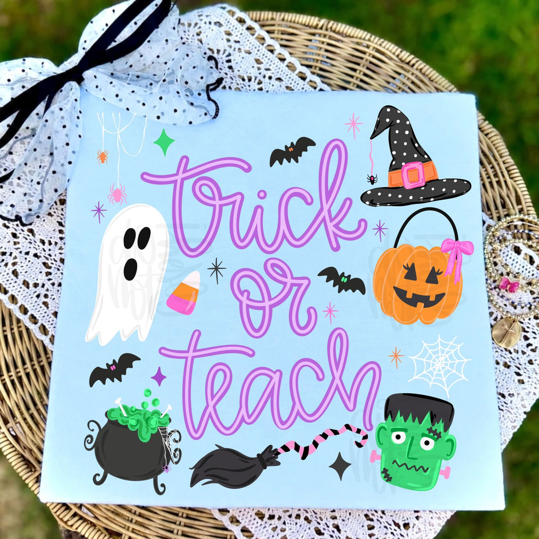 DTF TRANSFER ONLY  - Trick or Teach Halloween Icons
