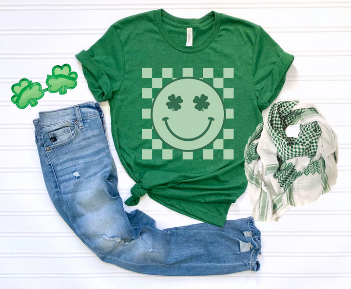 DTF TRANSFER ONLY  - Retro Shamrock Smiley Face