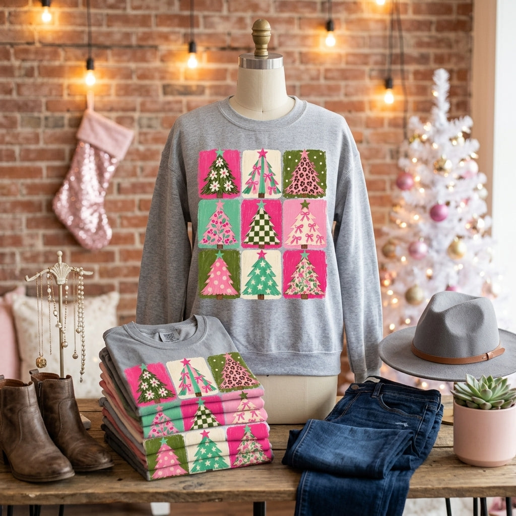 DTF TRANSFER ONLY  - Pink Tree Squares