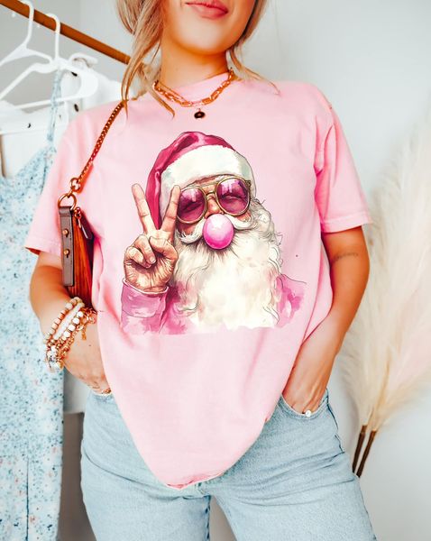 DTF TRANSFER ONLY  - Pink Bubble Gum Santa