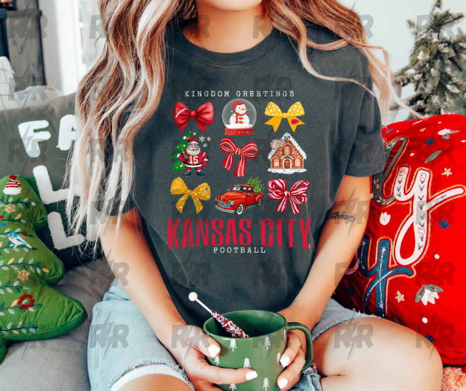 DTF TRANSFER ONLY  - Kingdom Greetings Kansas City Football White & Red Text