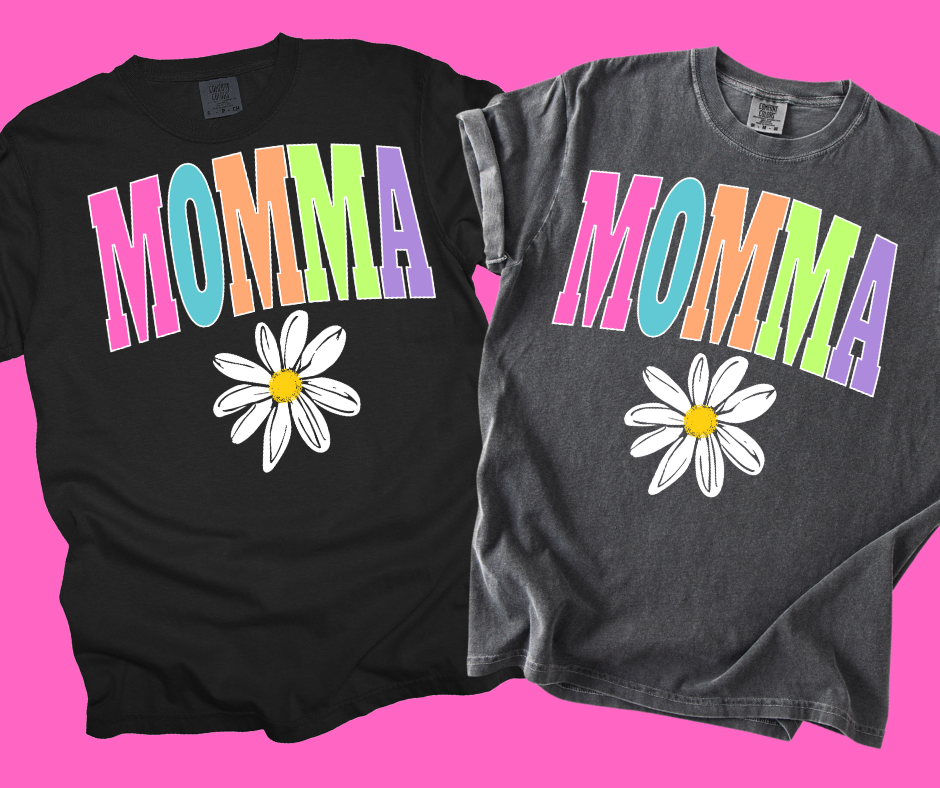 DTF TRANSFER ONLY  -MOMMA Daisy Varsity Letters