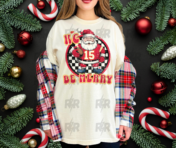 DTF TRANSFER ONLY  - KC Be Merry Santa Checkered Circle