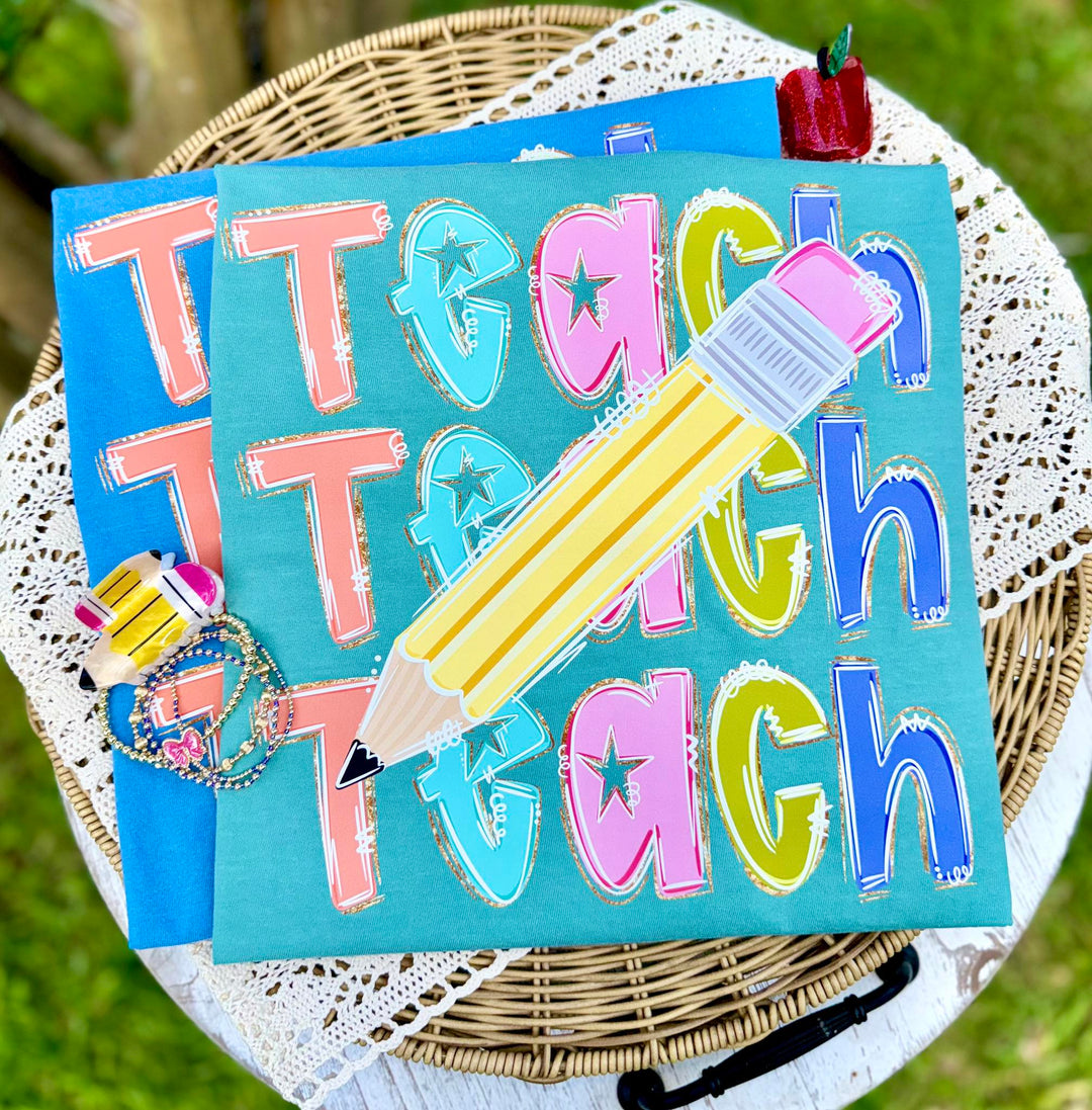 DTF TRANSFER ONLY - Teach Repeat Pencil Glitter