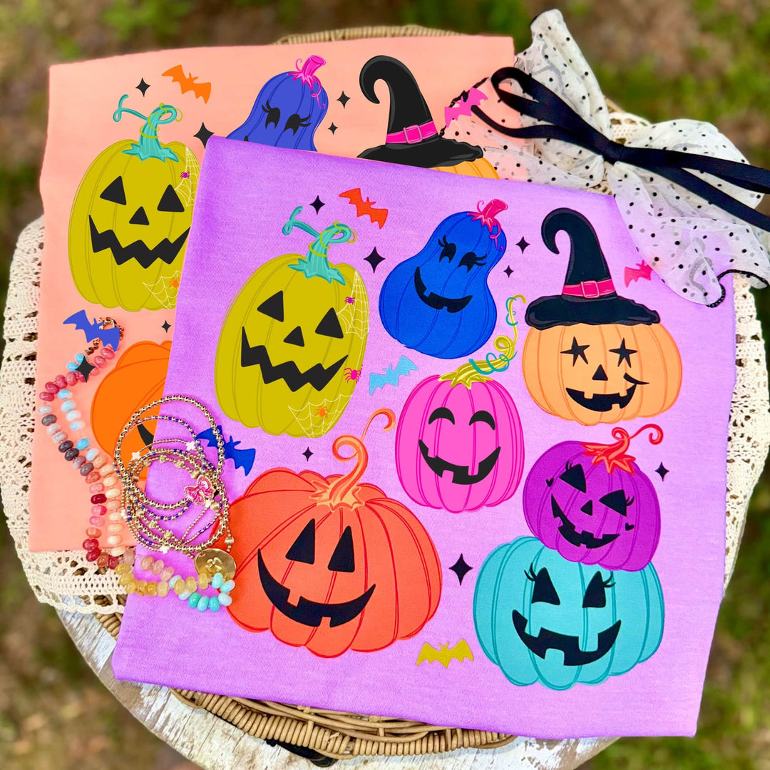 DTF TRANSFER ONLY  - Colorful Wonky Pumpkins